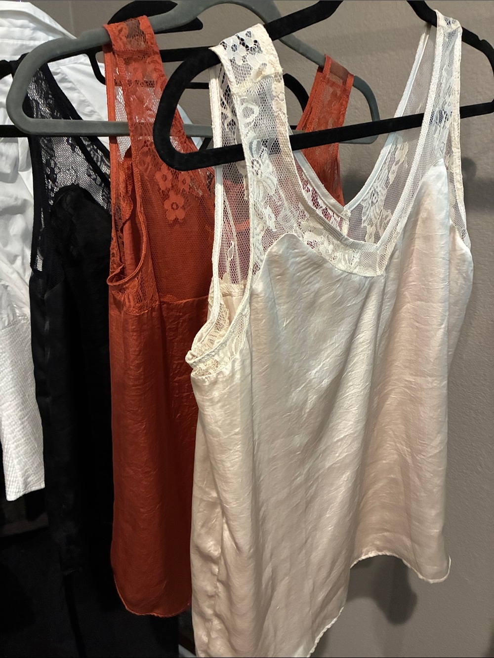 Maurices Lace-Trim Satin Camisole in Ivory and Rust